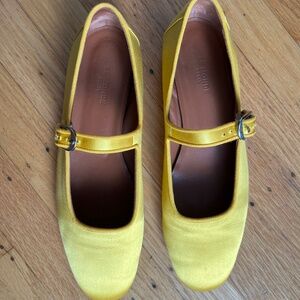 Le Monde Beryl Mary Jane Yellow Silk Flats